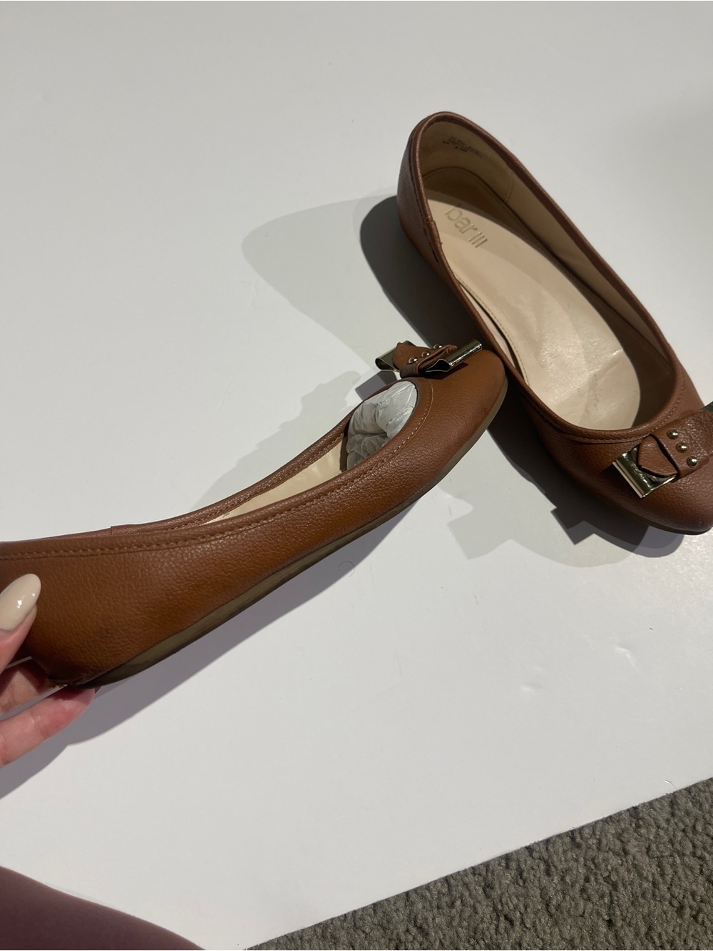Bar III Cognac Brown Pointed-Toe Leather Flats